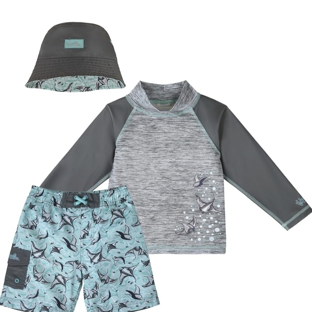 Kids Swim Set with Hat - Gray and Blue